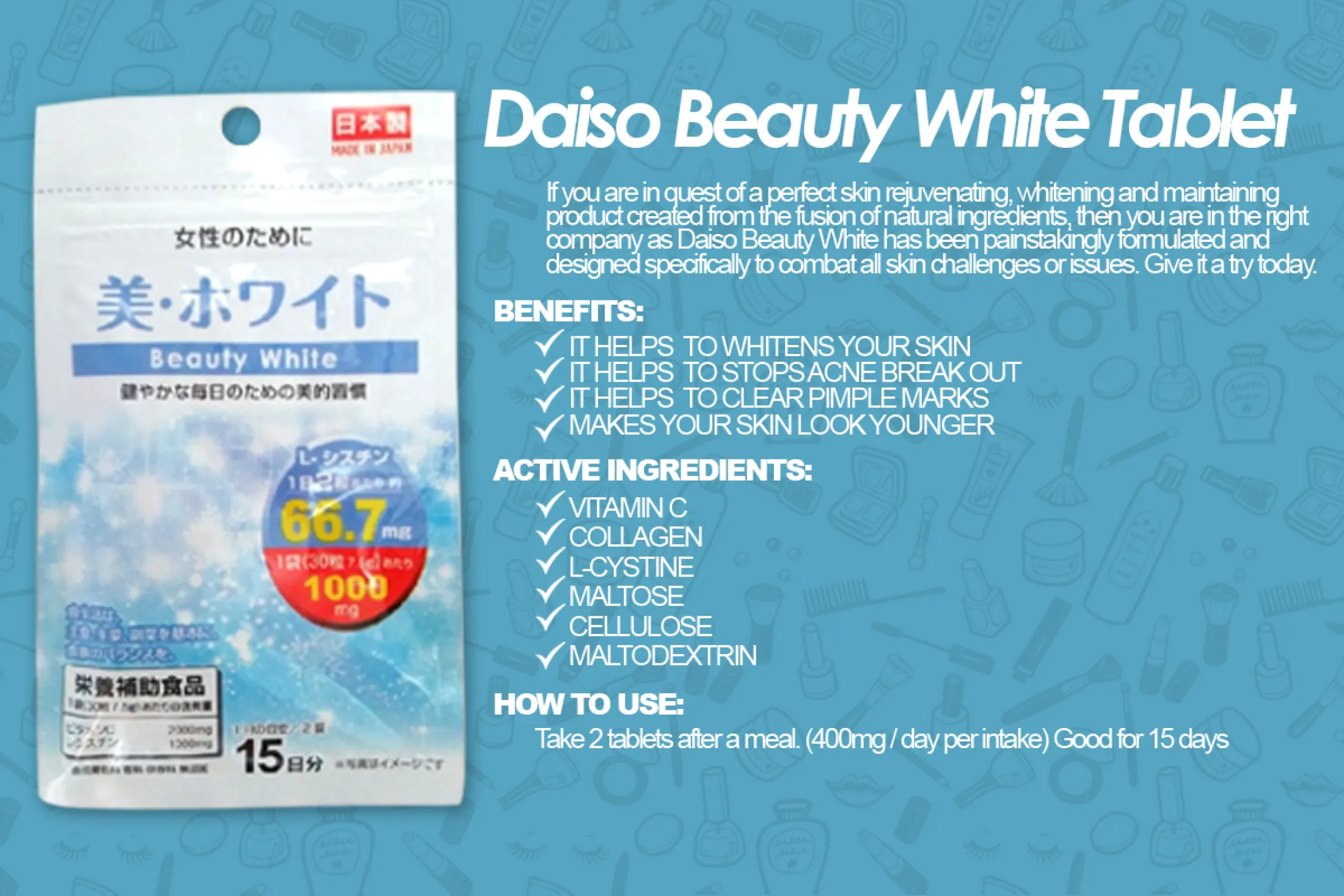 Daiso Japan Beauty White 15 Days Supply 30 Tablets Set Of 2 Lazada Ph