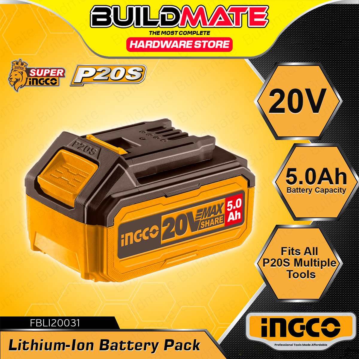 INGCO 5.0AH Li-Ion Battery Pack (P20V) - BUIL