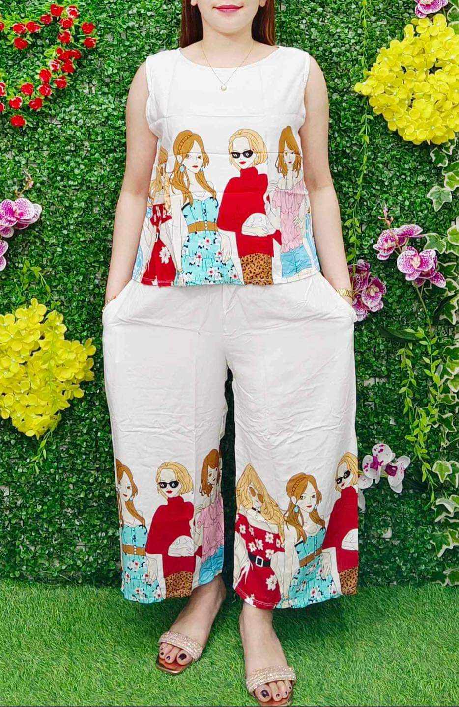 PLUS SIZE PRINTED SLEEVELESS SQUAREPANTS CHALLIS UP TO 3XL