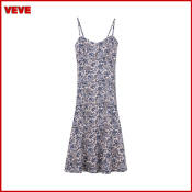 VEVE Retro Floral Suspender Dress - Slim Women's Mid-length Dress