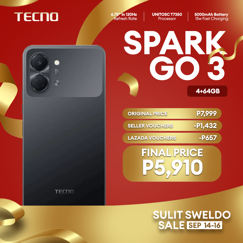 (NEW) TECNO SPARK GO 3 (4+128GB / 4+64GB) / Unisoc T7250 / 13MP+AI FlashSnap / 120Hz, 6.75'' HD+｜IP64 / 5000mAH