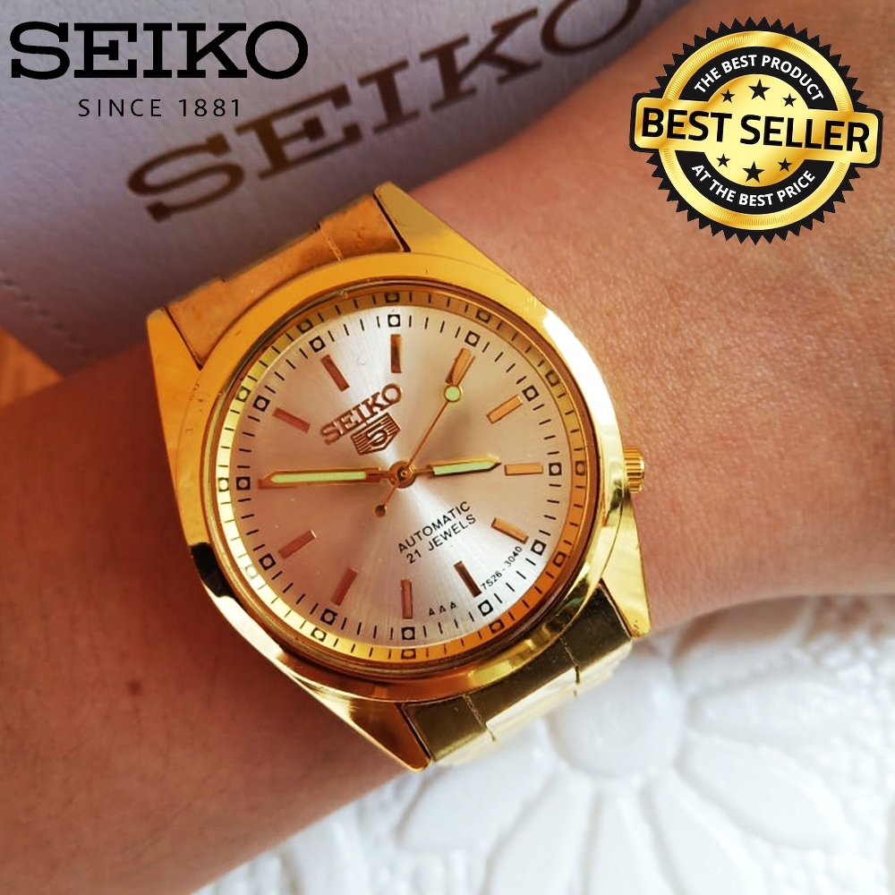 Seiko 5 Automatic 21 Jewels Silver Dial Gold Stainless Steel Watch For Men  | Lazada PH