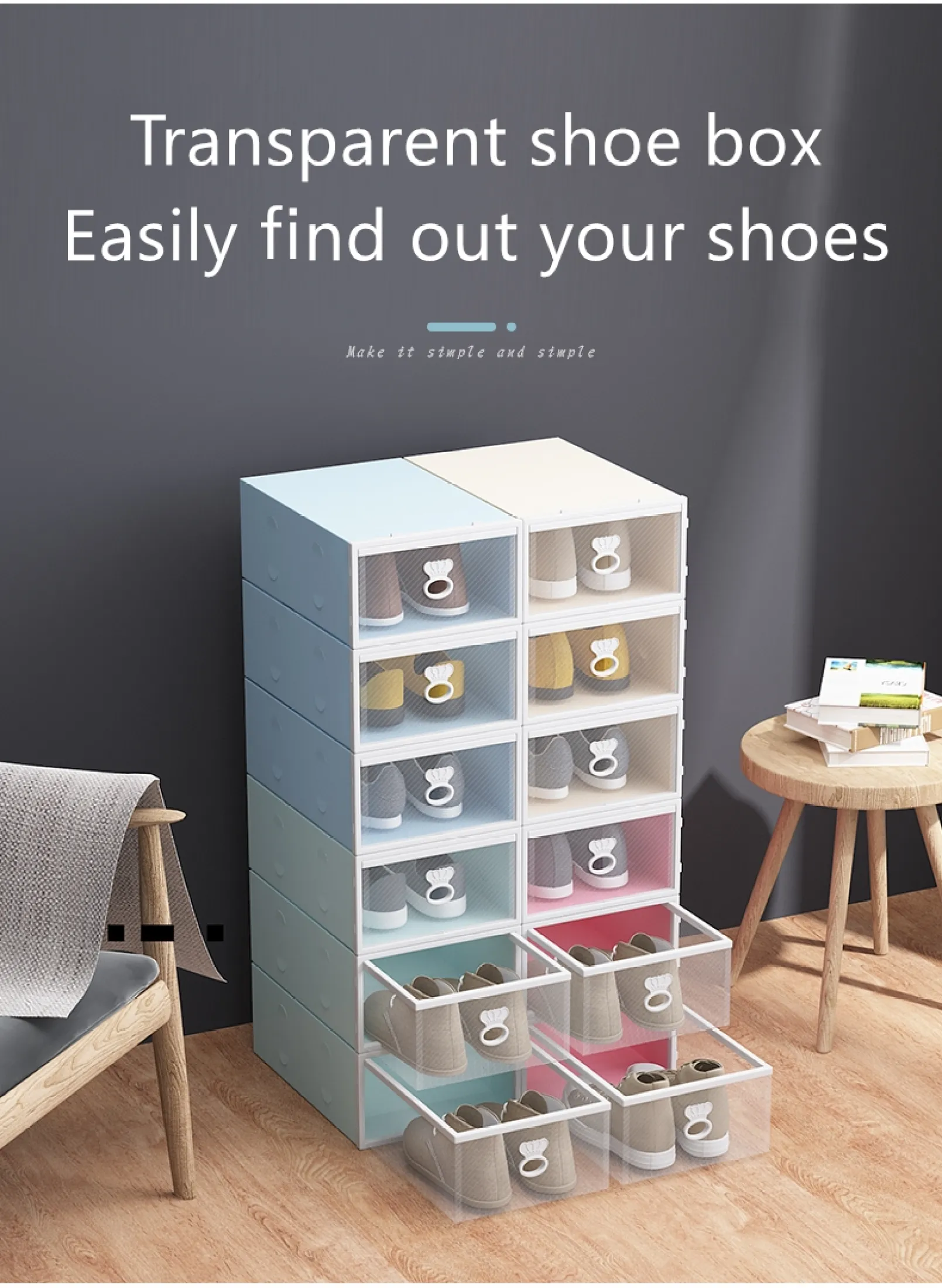 stackable shoe box drawers on 6pcs Set Latest Crown Design Shoe Box Storage Organizer Rack Stackable Foldable Big Size Plastic Candy Warm Color Transparent Clear Shoes Storage Box Shoe Rack Shoes Drawer Case Thickened Eco Friendly Free Combination Diy