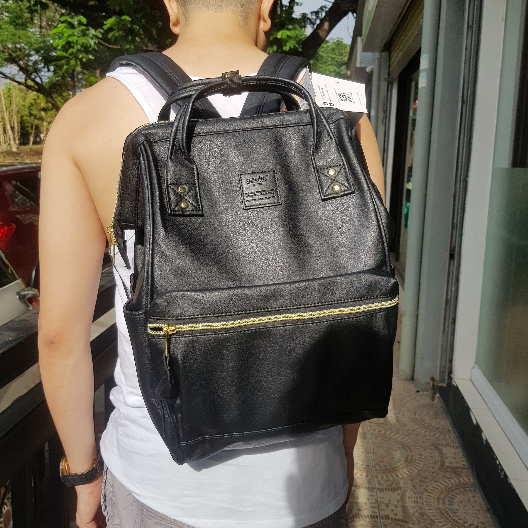 Original A.N.E.L.L.O Faux Leather Hinged Clasp Backpack - Black