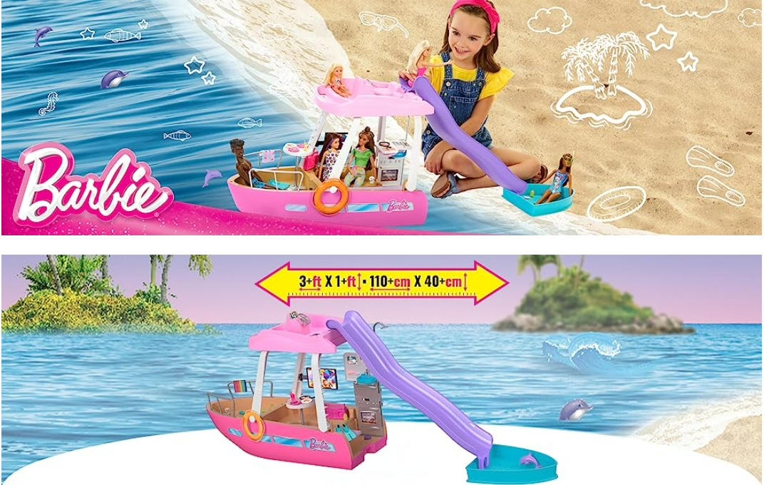 Barbie Barco com piscina e toboágua, Dream Boat Playset inclui mais de