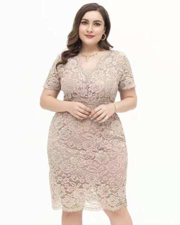 French Autumn Style Plus Size Lace A-Line Dress