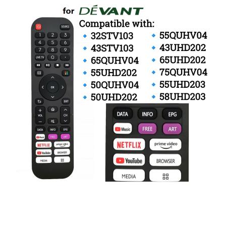 For Devant 55UHD202 Lcd Led TV Player Television Remote Control prime video About YouTube Netflix Devant Smart TV Remote Control for 32STV103 50QUHV04 55UHD202 55UHD203 43STV103