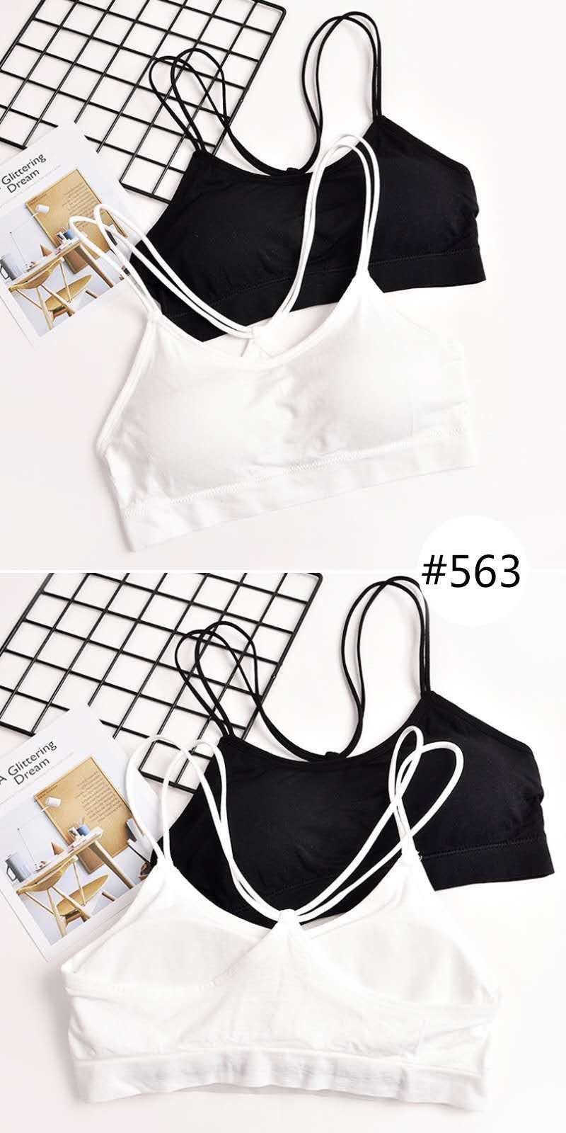 Fashion Spaghetti Strap Padded Solid Elastic sports Bra 563