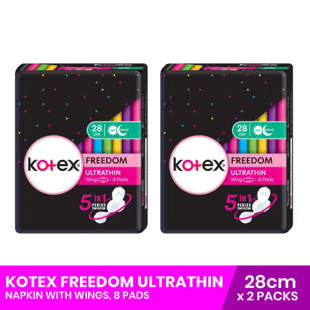 Kotex Freedom Ultrathin with Wings 28cm x 8 pads x 2 packs, women's hygiene, personal care, daily pads, groceries, sanitary napkin, kimberly clark