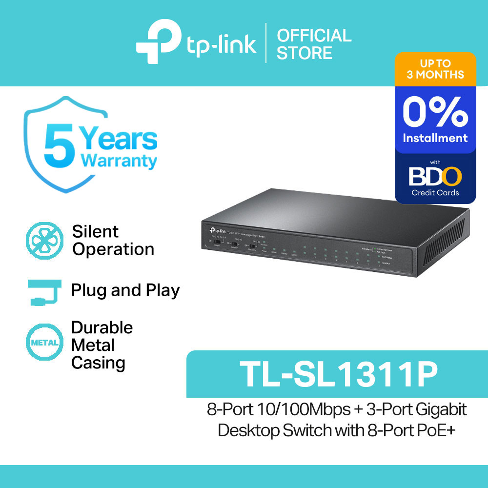 TP-Link Official Store / TL-SL1311P / 10/100 Mbps 8 Port + 3 Port Gigabit Desktop Switch with 8 Port PoE+ Desktop Network Ethernet Switch Hub for Internet