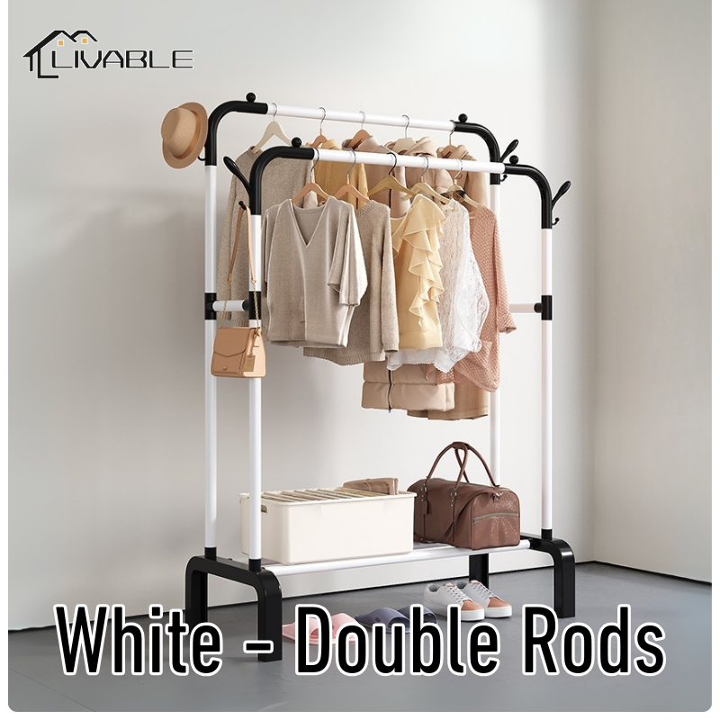 LIVABLE Clothing Garment Rack Single/Double Pole Sampayan with Lower Storage Shelf for Boxes Shoes Boots Bedroom Drying Rack - Image 4