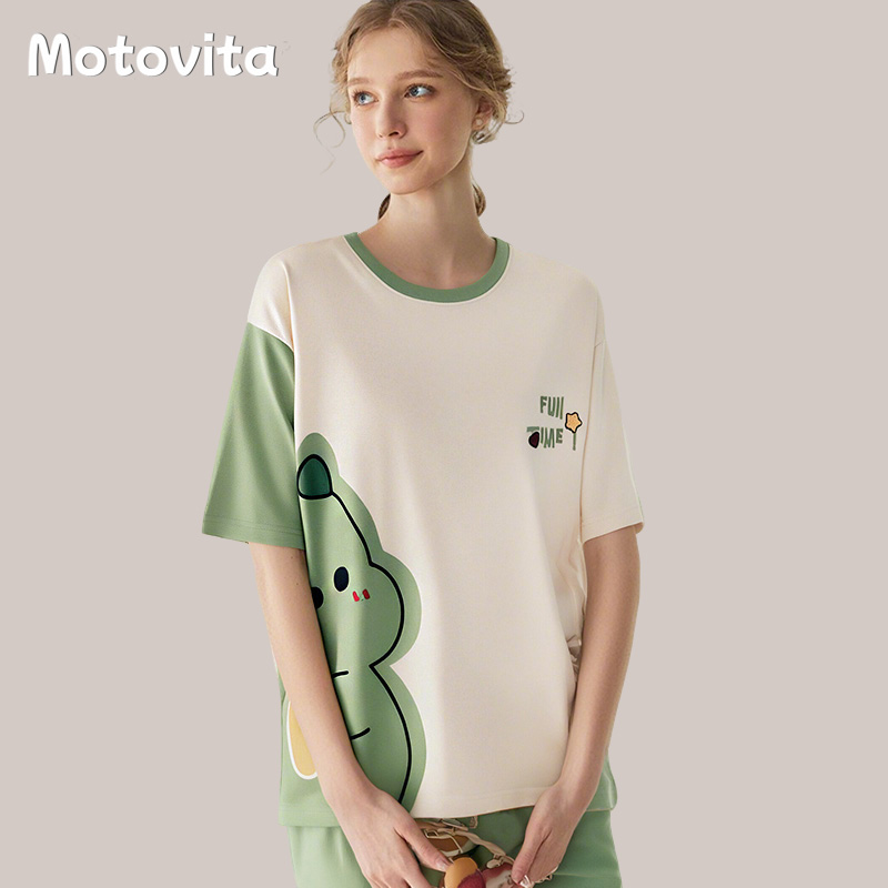 Motovita Plus Size Womens Pajamas Summer Shorts Sleepwear Leisure Womans New Ladies Cute Cartoon Printing Pyjama Home Suit