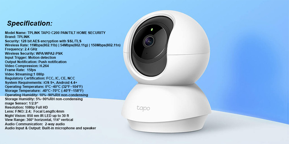 TP-Link Tapo C210 2K 3MP 360 Degree Pan/Tilt 30ft Night Vision Security  Wifi Ip Cctv Camera