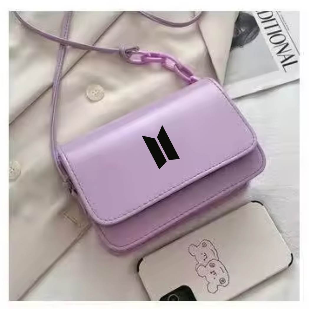 BTS Vinyl Logo Purple PU Leather Sling Bag