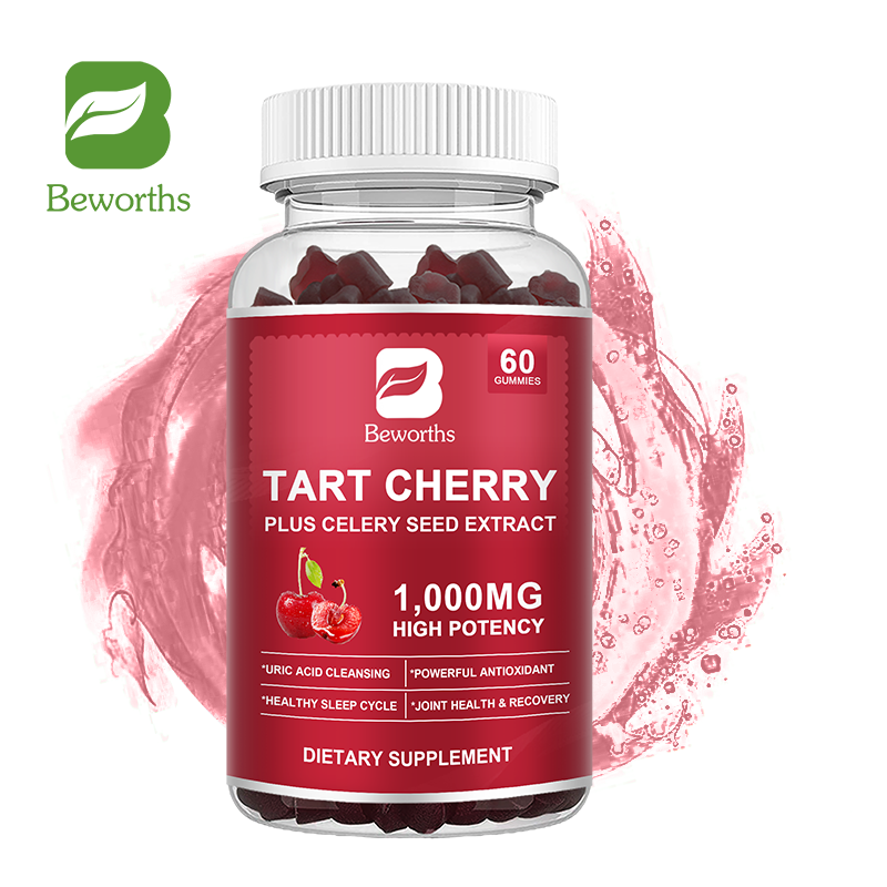 BEWORTHS Tart Cherry Gummies 1000mg Plus 200mg Chiết xuất hạt cần tây giúp thoải mái cho khớp Axit Uric làm sạch chất chống oxy hóa mạnh mẽ