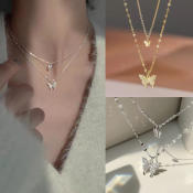 Shiny Butterfly Necklace for Women - Korean Style Jewelry