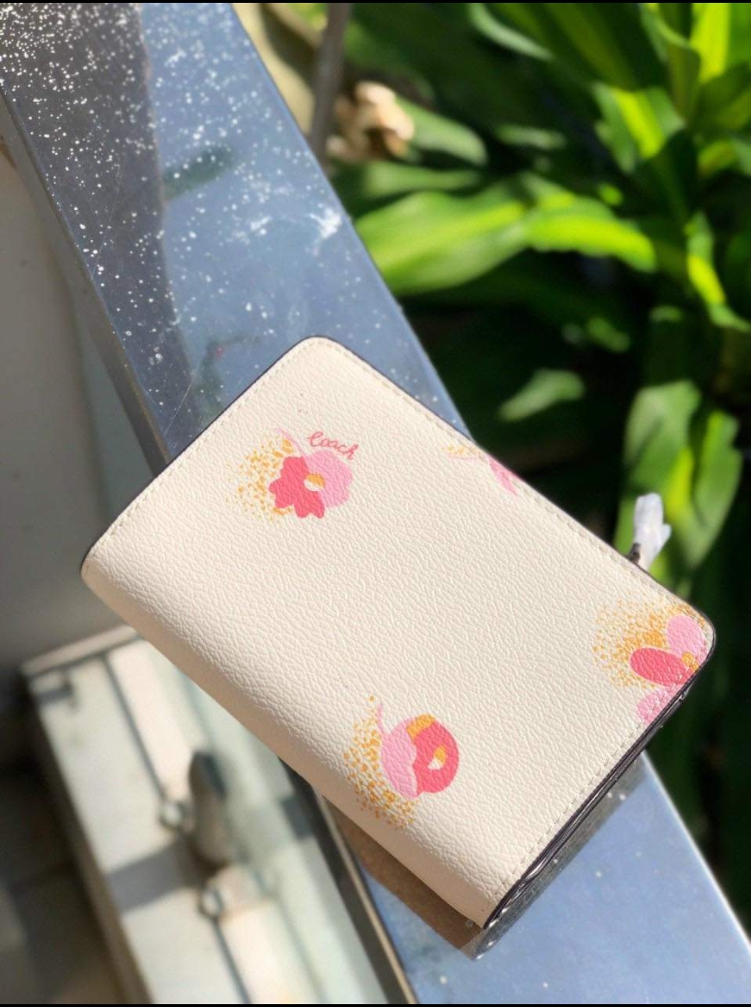 COACH Medium Corner Zip Wallet With Pop Floral Print in White