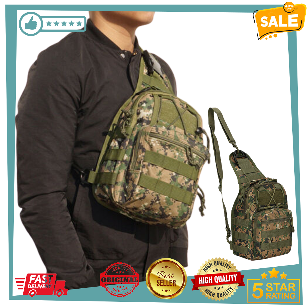 Outdoor tactical chest bag, men's multi-functional military camouflage  cycling cross-body bag, one-shoulder backpack