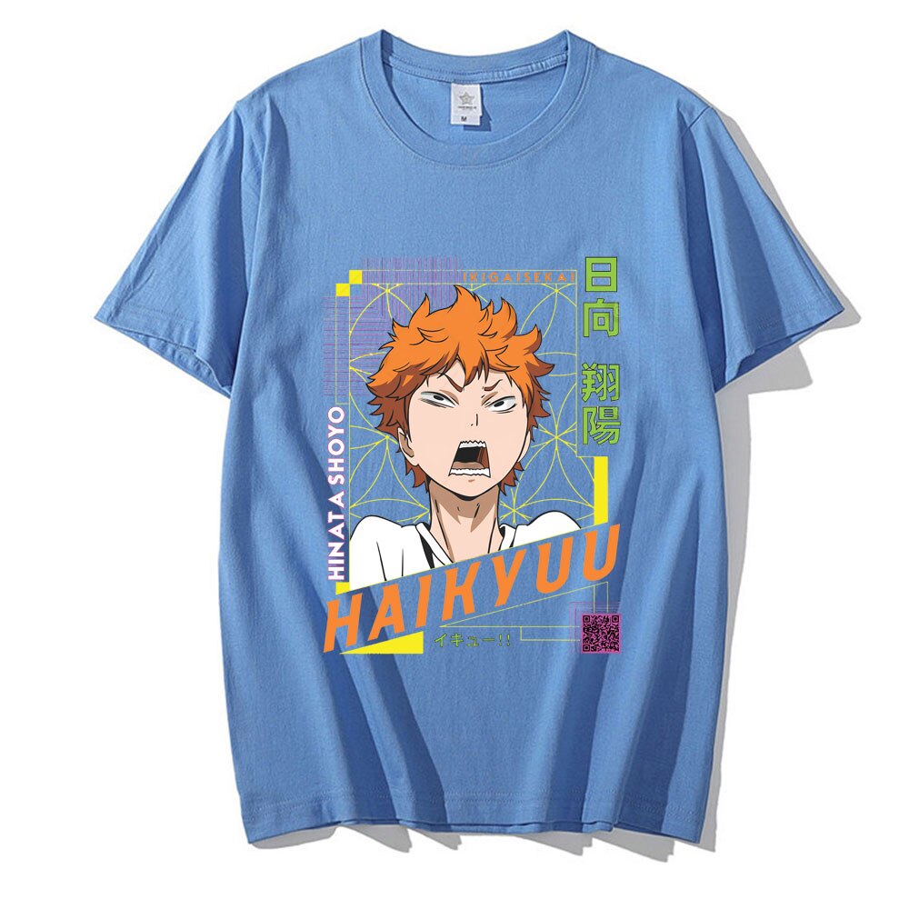 Anime haikyuu hinata shoyo impressão t-shirts karasuno voleibol clube t  masculino 100% algodão oversized