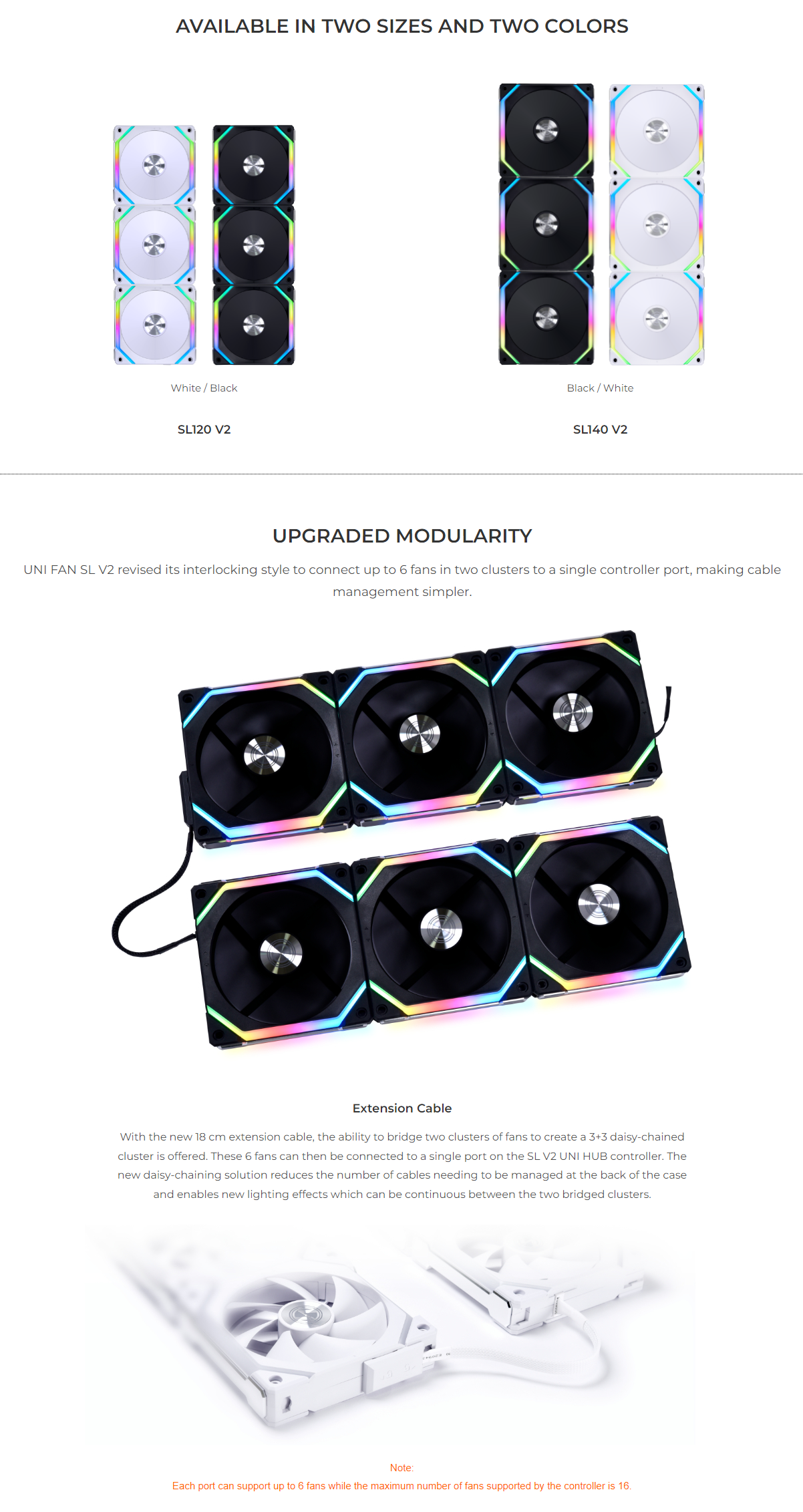 Lian Li UNI Fan SL120 V2 RGB Black Triple Pack with Controller -  UF-SL120V2-3B (V2)