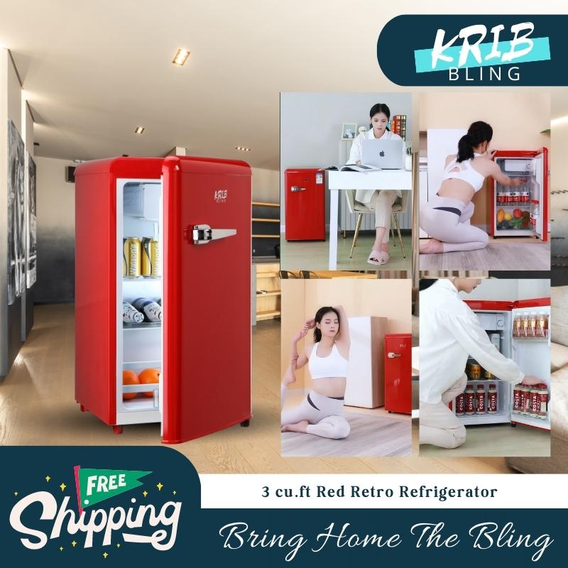 KRIB BLING Refrigerator with Freezer 3.5 Cu.Ft with 7 Level Adjustable  Thermostat Control 2 Door Energy Saving Top-Freezer Compact Refrigerator Red
