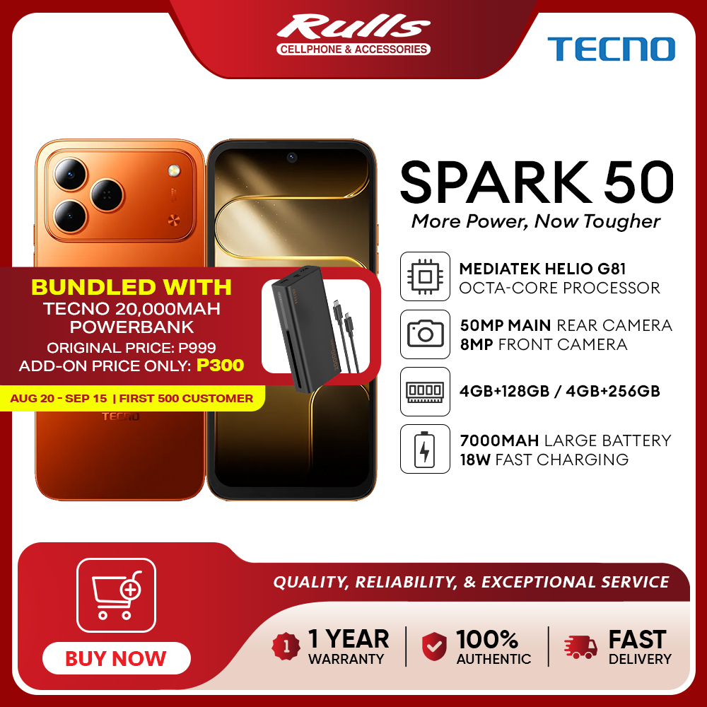 TECNO SPARK 50 (4+256GB / 4+128GB) Smartphone / Helio G81 Processor / 50MP Main Camera / 120Hz 6.78" Smooth Display / 7000mAh Battery / 18W Fast Charging