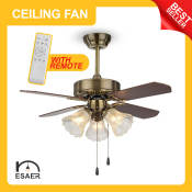 ESAER Vintage Wooden Blades Ceiling Fan with Remote Control
