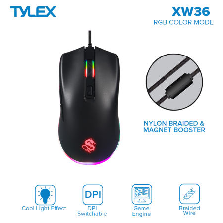 TYLEX XW36 RGB Wired Gaming Mouse - High Speed, Backlit