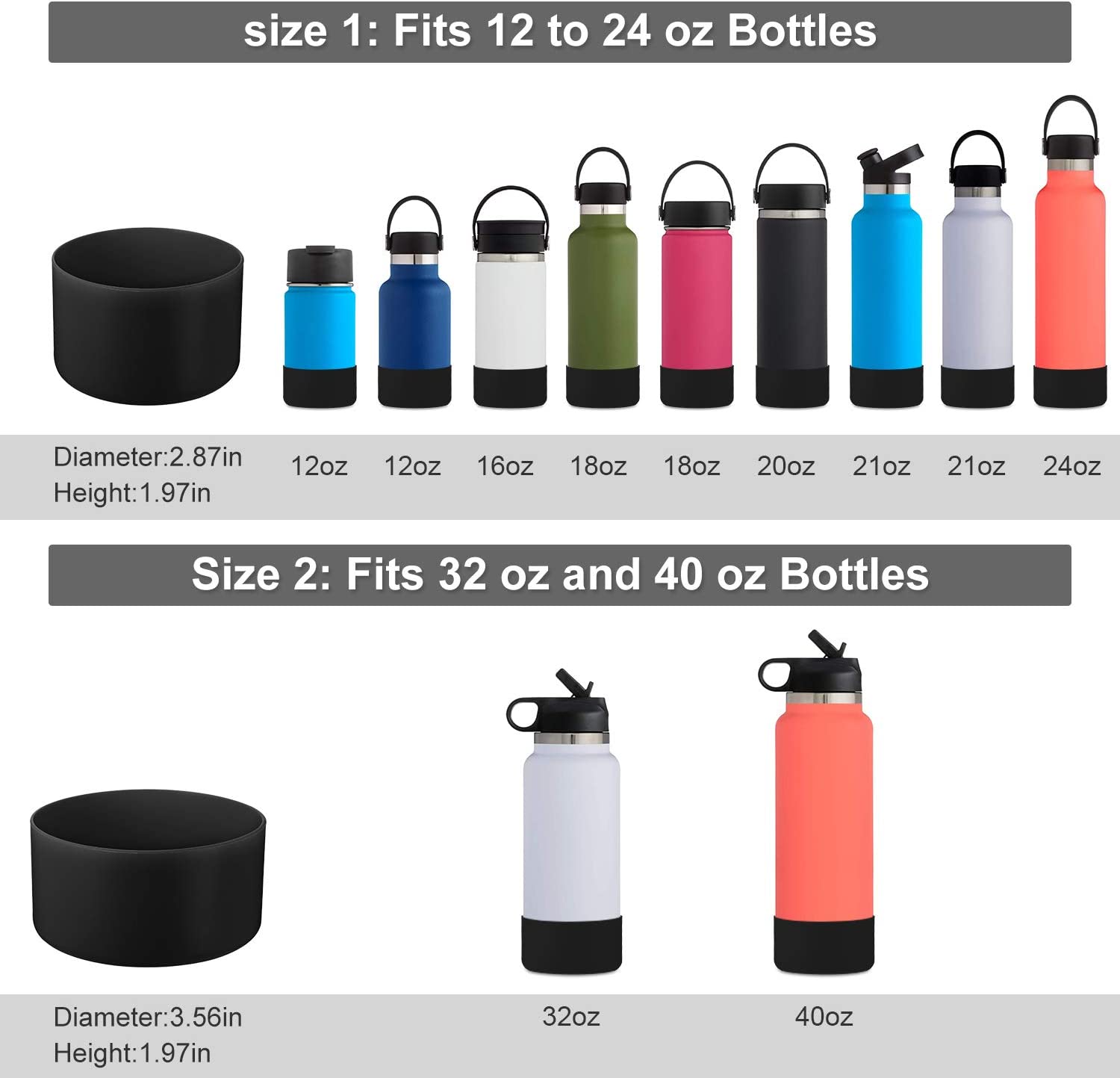 Protective Silicone Sleeve Boot 12oz 21oz 24oz Wide Mouth Water Bottle for Hydro Flask,Simple Modern and More, Flask Rubber Boot BPA Free, Compatible