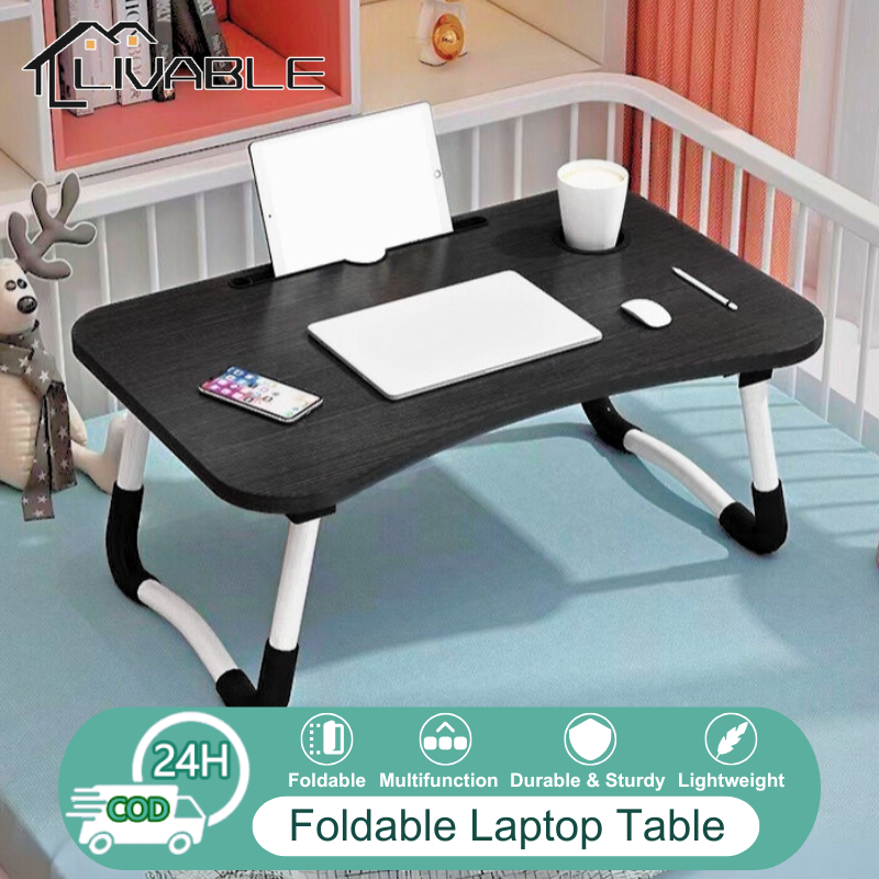 LIVABLE Foldable Laptop Table Heavy Duty Study Table Kids Cartoon Mini Desk Home Office Folding Wood Computer Desks