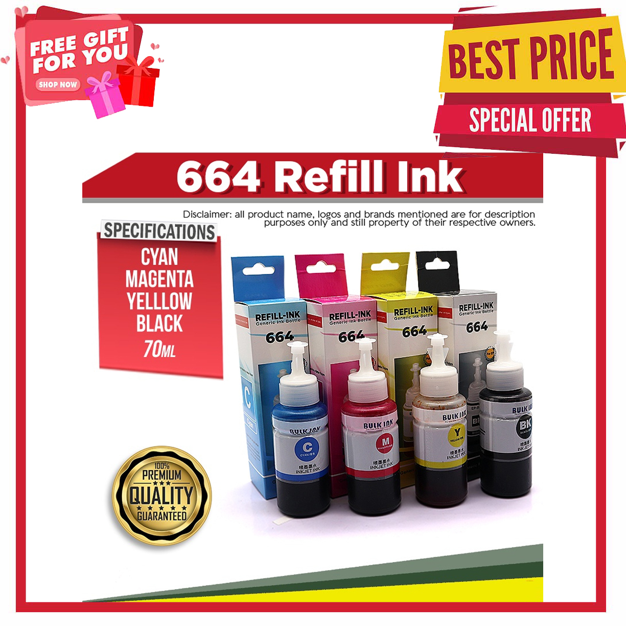 EP Refill 664 Ink for Printer - 70ml Dye