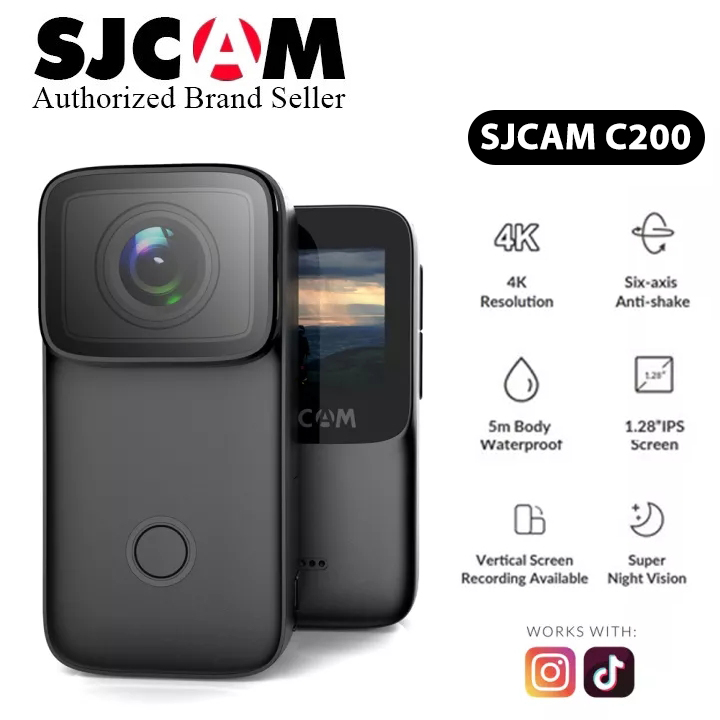 Espomcvg Sjcam C200 1.28”IPS Screen Mini Thumb Camera 4K 60FPS H.264 IMX335 16MP 2.4GHz WiFi 40M Waterproof Action Night Vision Six-axis Anti-shake Long Battery Duration Sports DV Camera C200 for Tiktok