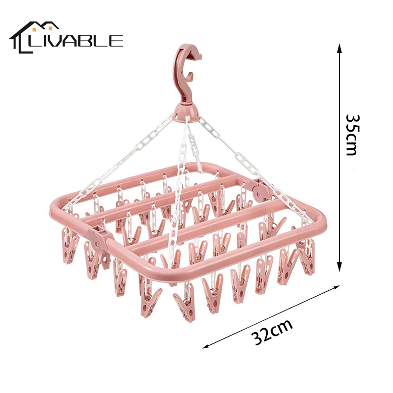 LIVABLE 32 Clip Folding Plastic Hanger Space Saving Storage Drying Racks Non Slip Clothes Rack Thicken Folding Portable - Image 4