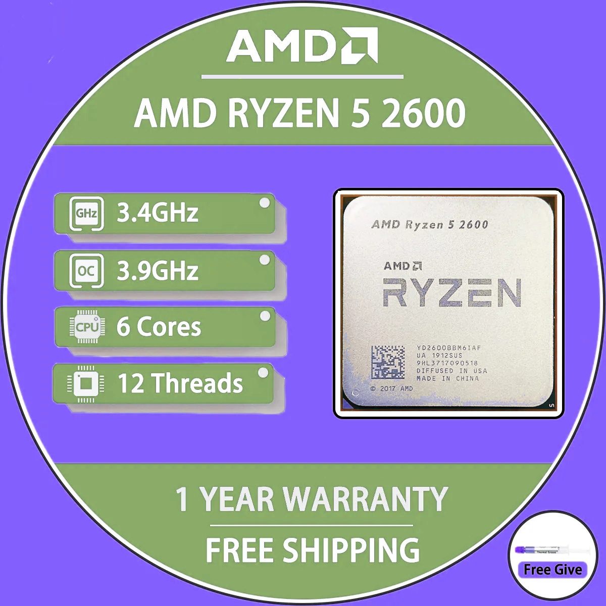 Cpu Processor Ryzen 2600 Six Core Ghz AMD RYZEN 2600 6-Core GHz