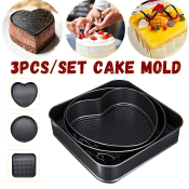 KEWEI 3-Piece Removable Cake Mould Set: Square, Round, Heart