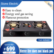 Triple burner gas stove with tempered glass and steel body