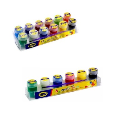 HBW Washable Poster Paint Set - 12x20g Assorted Colors with Case and brush