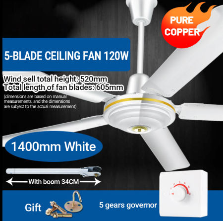 White Metal Blade Ceiling Fan - 48-56 inch, for home/office