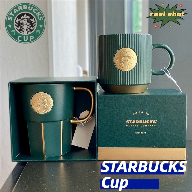 Starbucks Dark Green Goddess Striped Mug Ceramic Coffee Cup Water Cup Gift  Box