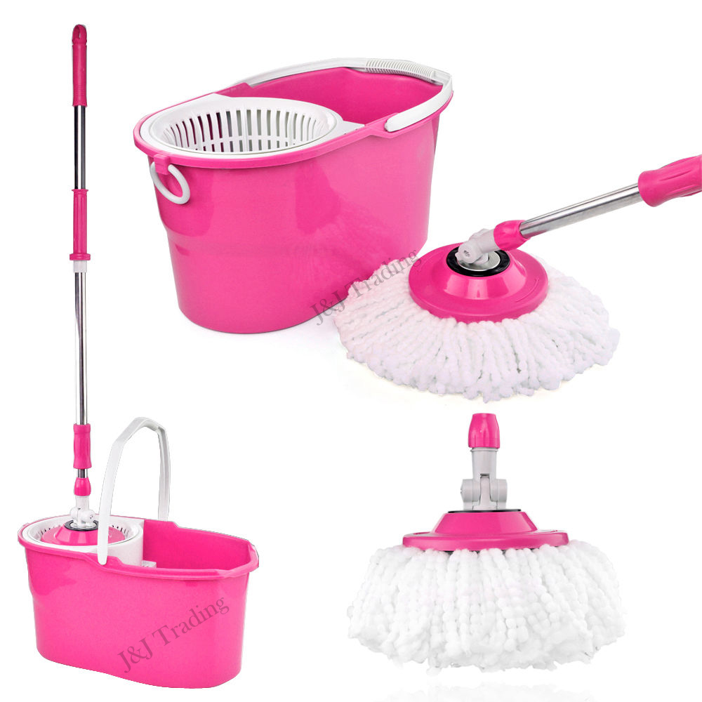  Fevilady Spin Mop and Bucket Set Microfiber Mop - 360 Magic  Spinning Mop and Bucket for Hardwood, Laminate, Tile Floor Cleaning (Color  : Pink, Size : 6 MOP Heads) : Health & Household