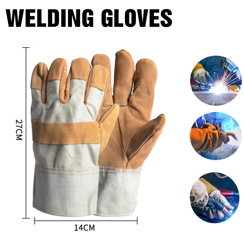 1Pair Fireproof Durable Cow Leather Welder Gloves Anti-Heat Work