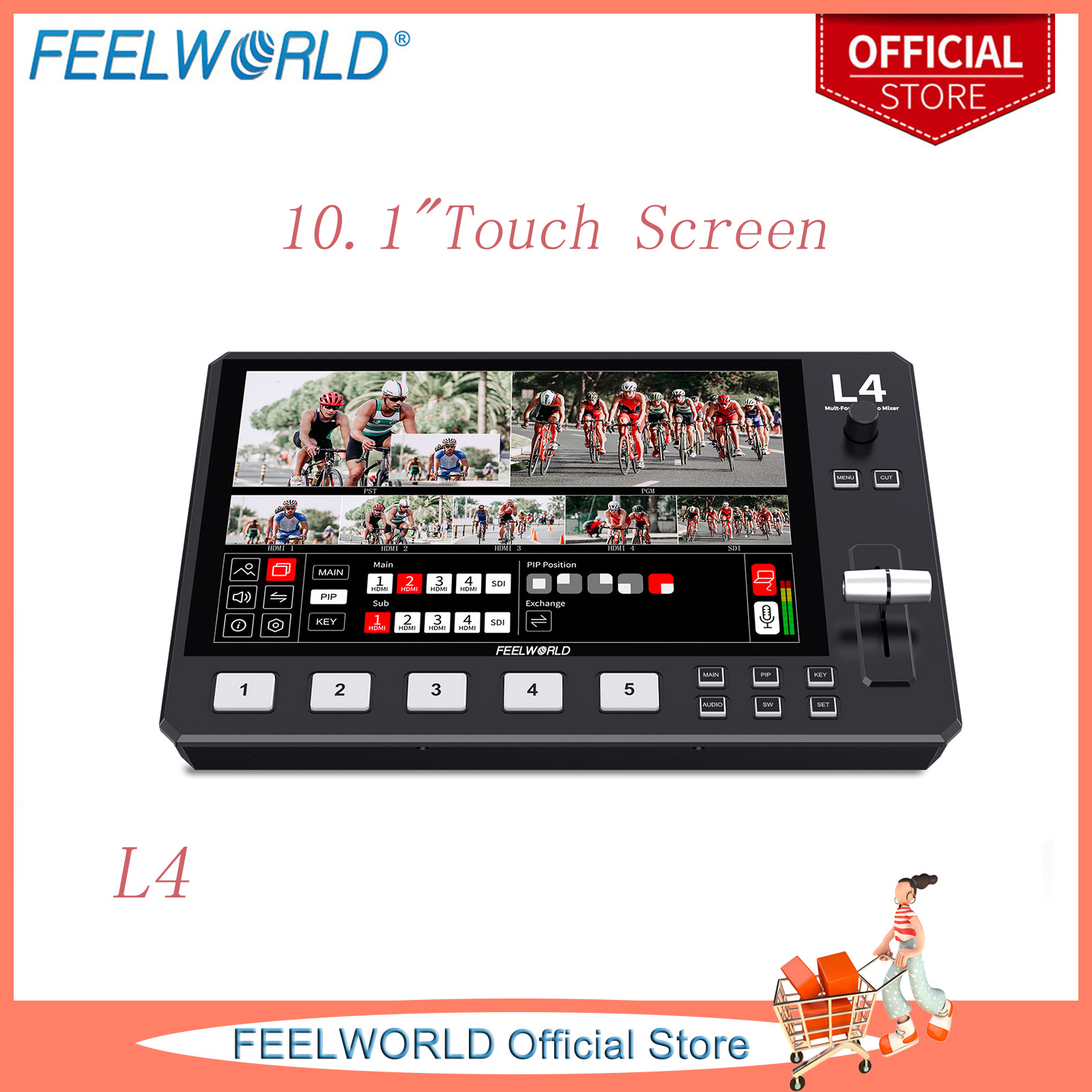 FEELWORLD L4 Multi-camera Video Mixer Switcher 10.1inch LCDTouch Screen HDMI and SDI Output Rugged and Durable Aluminium Housing