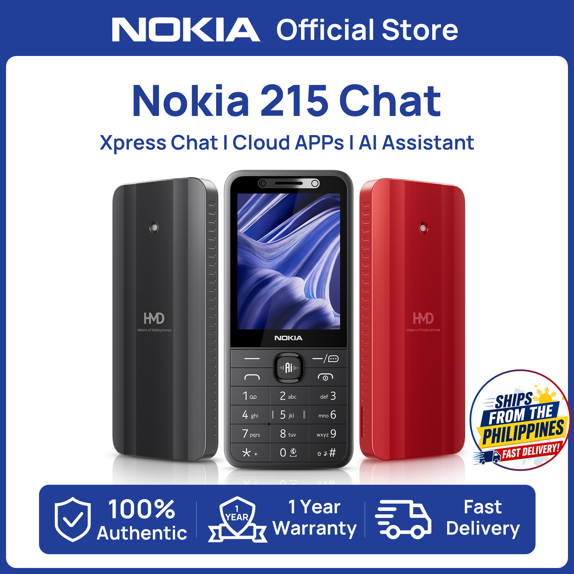 【Online Chat】Nokia 215 4G Video Chat Cloud Apps Facebook/X AI Assistant 2.8" Screen Bluetooth5.0 FM Radio feature phone