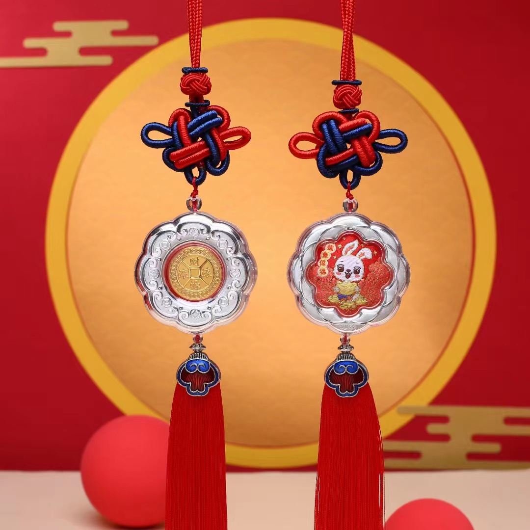 Lazada Philippines - YUAN ZHI PIN Rabbit Year New Pure Silver Car Hanging Rotatable Chinese Style Car Pendant Insurance Meeting Sale Gift Wholesale