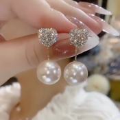 Pearl Diamond Heart Earrings - Classy and Elegant Women's Jewelry
