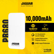 Jaguar Electronics 10000mAh Power Bank with Fast Charging - White