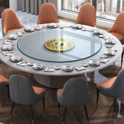 Tempered Glass Round Dining Table with Swivel Base