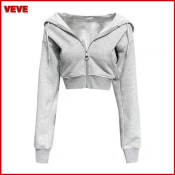 VEVE Women's Hooded Zipper Crop Cardigan Sweater