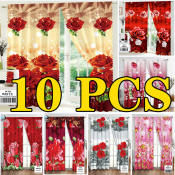 H.CHENG Home 3-in-1 Red Flower Curtains Set - Free Shipping