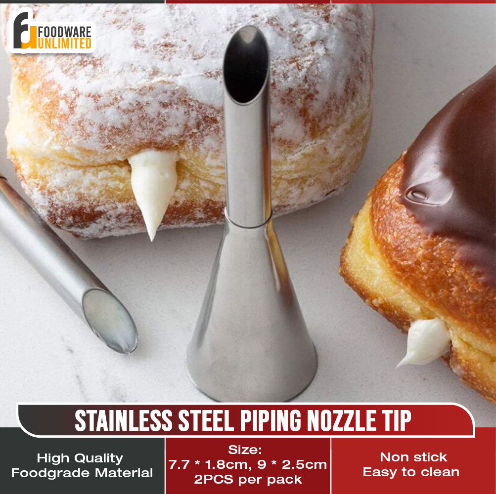 Stainless Steel Long Puff Nozzle Tip Cream Filler Filling Cupcakes Doughnuts Pastry Tool 2PCS Cream Icing Piping Nozzle Tip 